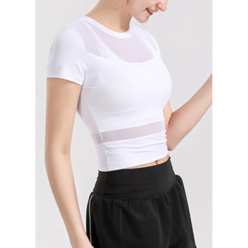 White Sleeve Short Tulle Top Patchwork Yoga Sexy