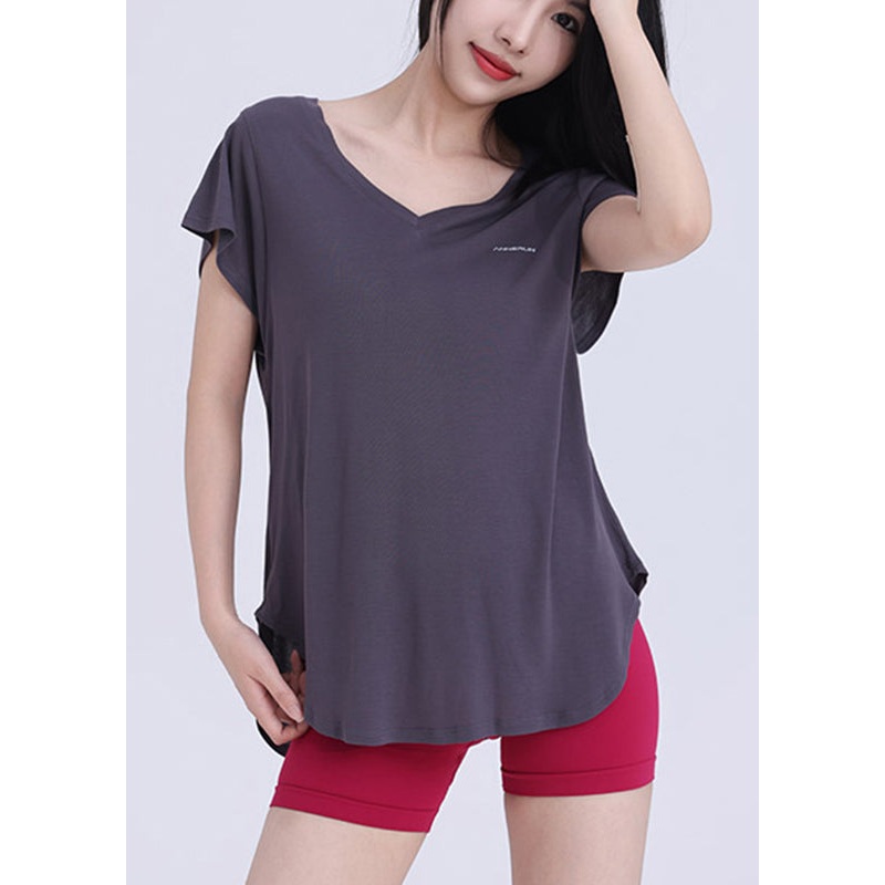 Wrap Dark V Top Neck Solid Grey Yoga