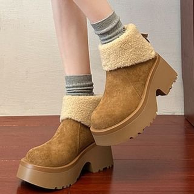 Ankle Fleece Lined Platform Plain Boots