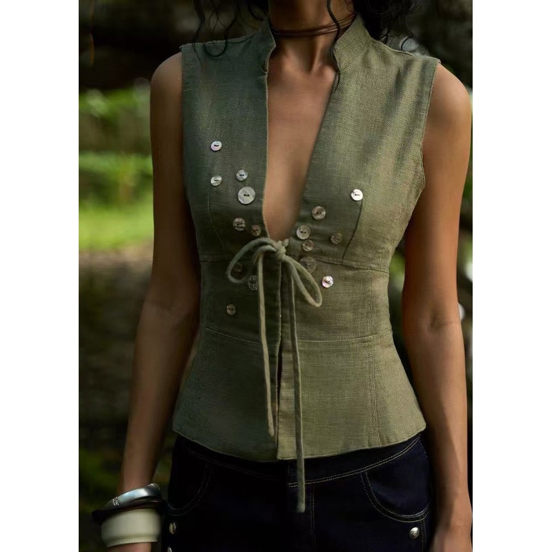 Backless Tops Vest Summer Up Green Fit Army Silm Lace