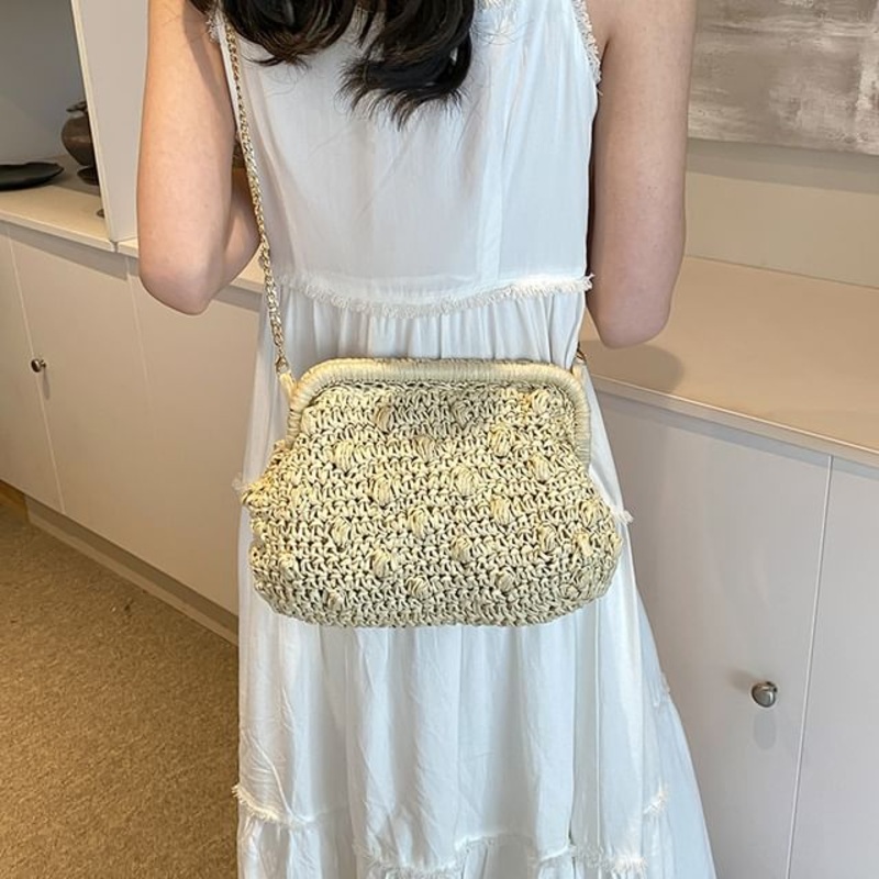 Bag Crossbody Textured Strap Chain Straw