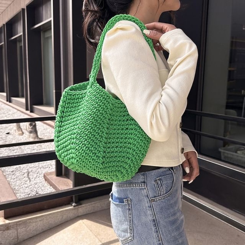 Bag Tote Crochet|Black|Green|Khaki|Purple|White|Yellow|One Size
