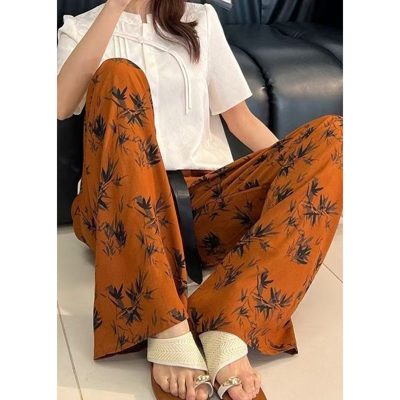 Print Pants Bohemian Cotton Waist Summer Elastic Straight