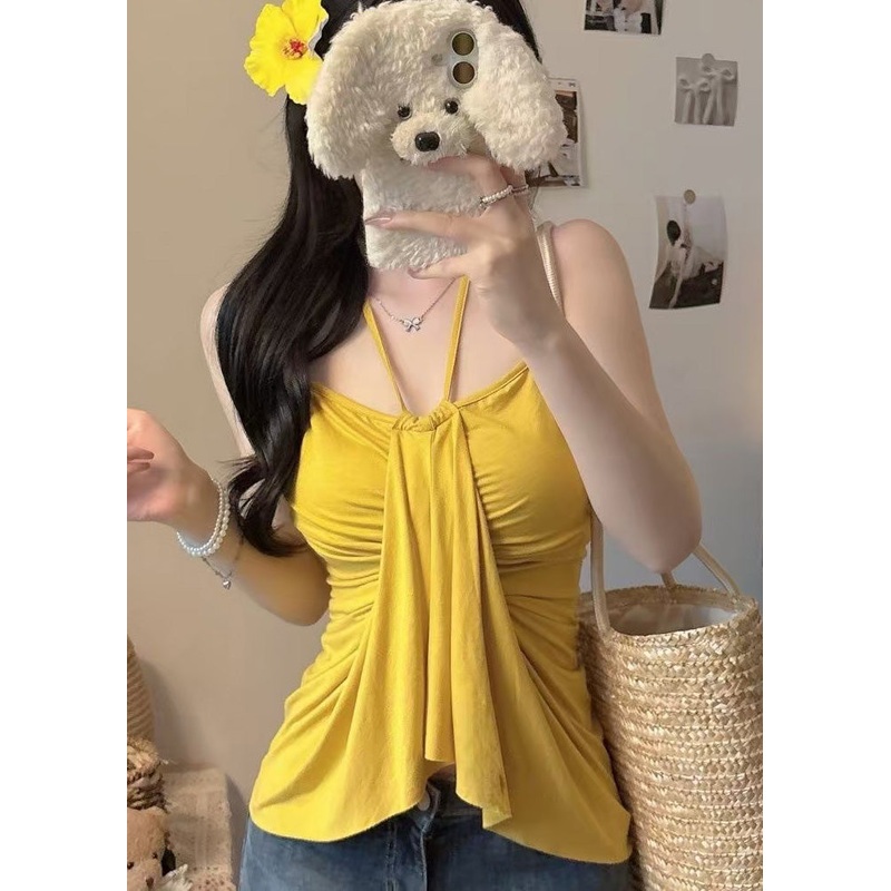 Tops Cotton Summer Fit Halter Fine Silm Yellow
