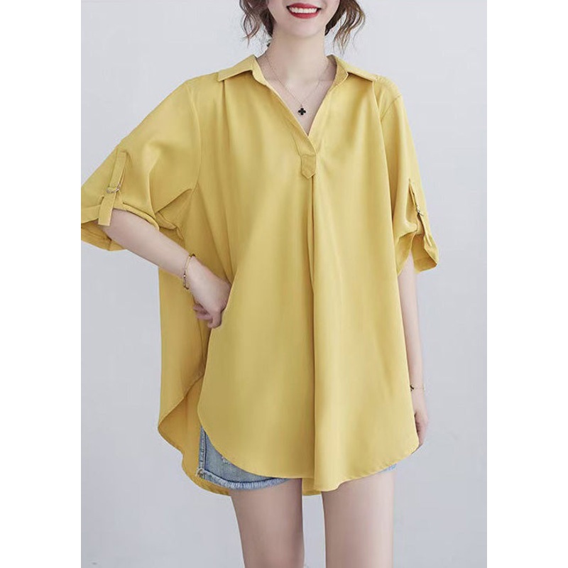 Women Oversized Shirt Summer Yellow Cotton