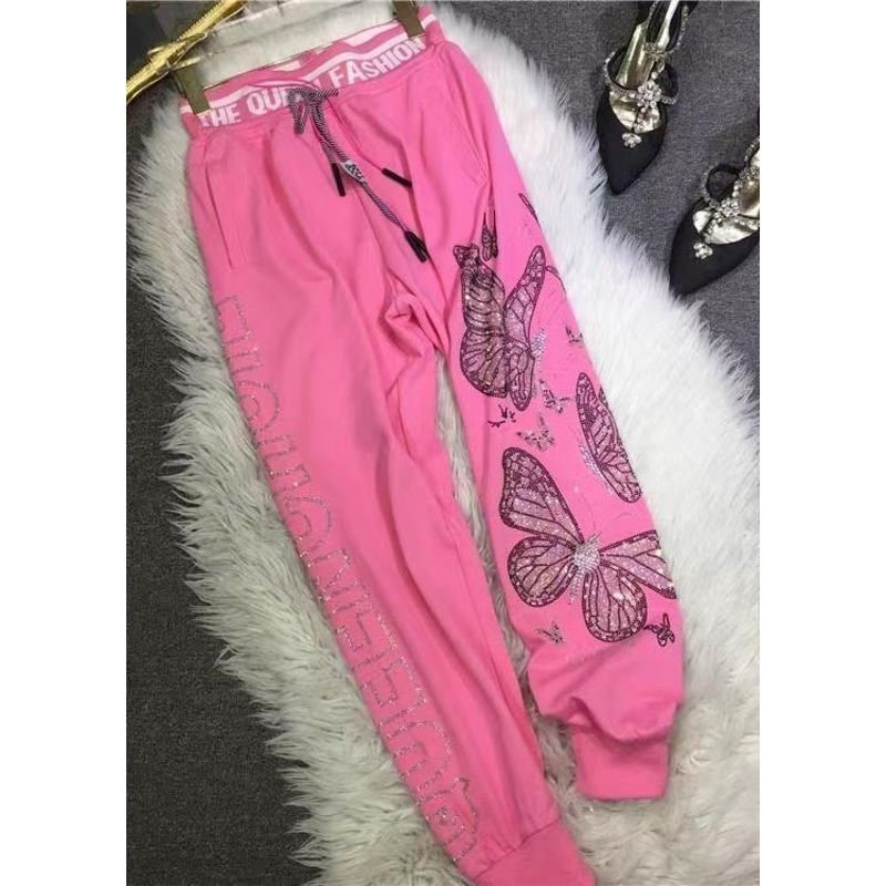 Zircon Pink Pants Butterfly Cotton French Fall