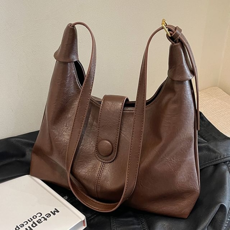 Bag Tote Faux Leather Plain|Black|Brown|Coffee|One Size