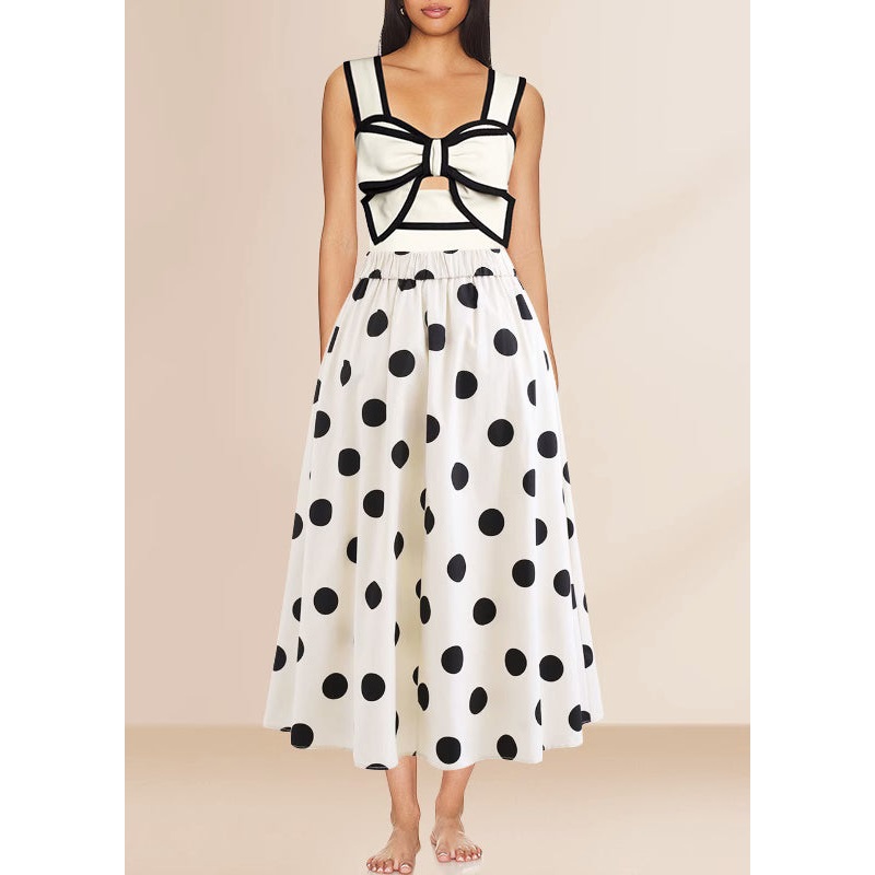Dot Maxi Skirts Set Lingerie Bodysuit Trendy And White
