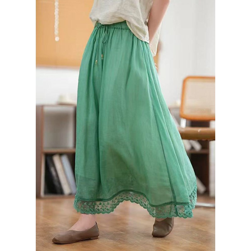 Green Skirts Linen Hollow Out Summer New Waist Elastic