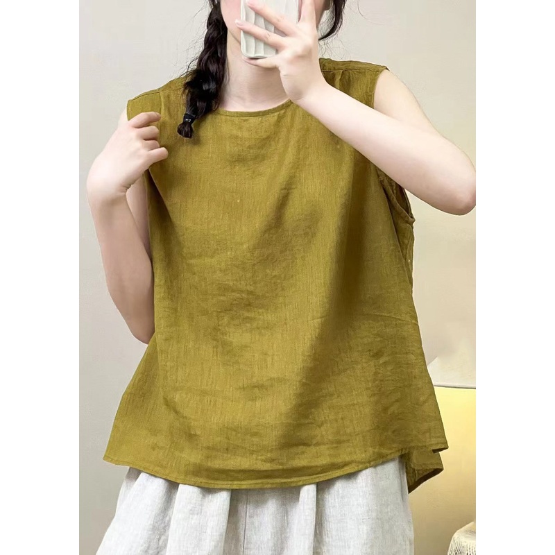 Linen Yellow Women Summer Blouses Both On Sides Wear