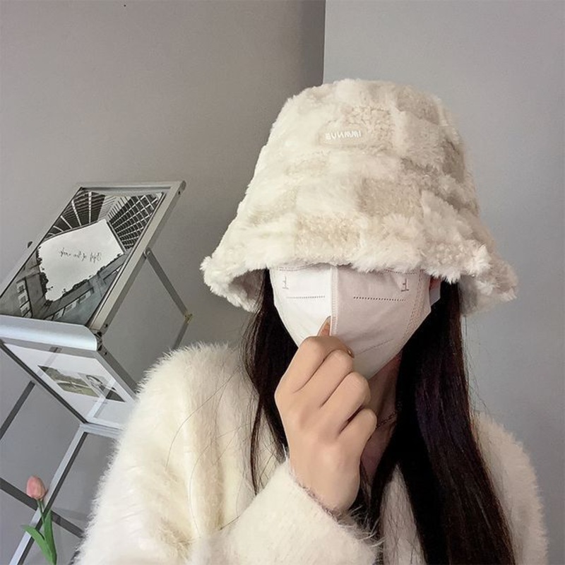 Bucket Fluffy Plain Hat|Black|Coffee|Khaki|Milky White|Oatmeal|One Size
