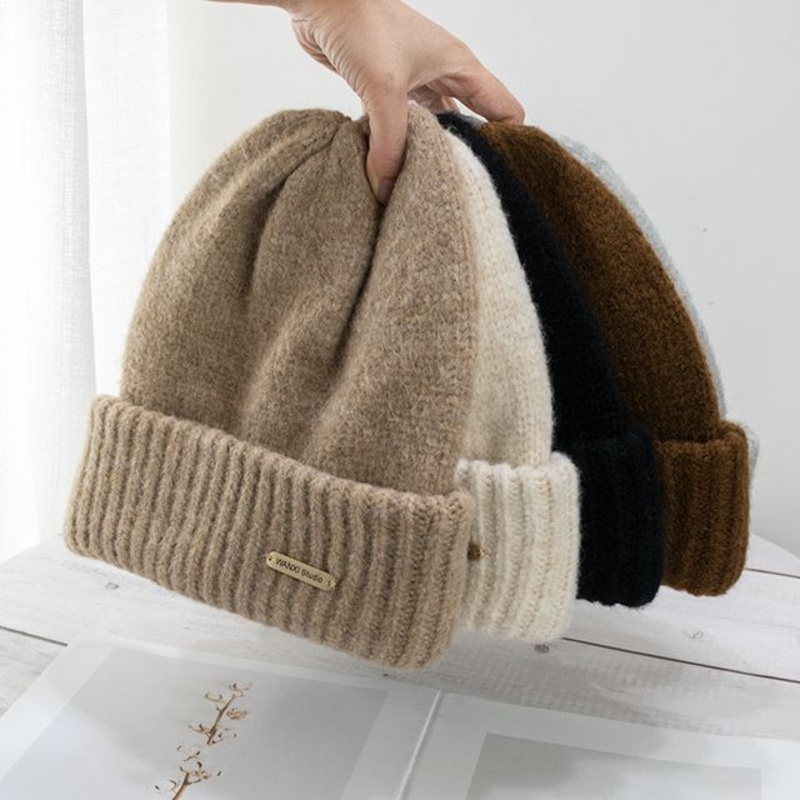 Logo Beanie Knit|Beige|Black|Coffee|Gray|Khaki|One Size