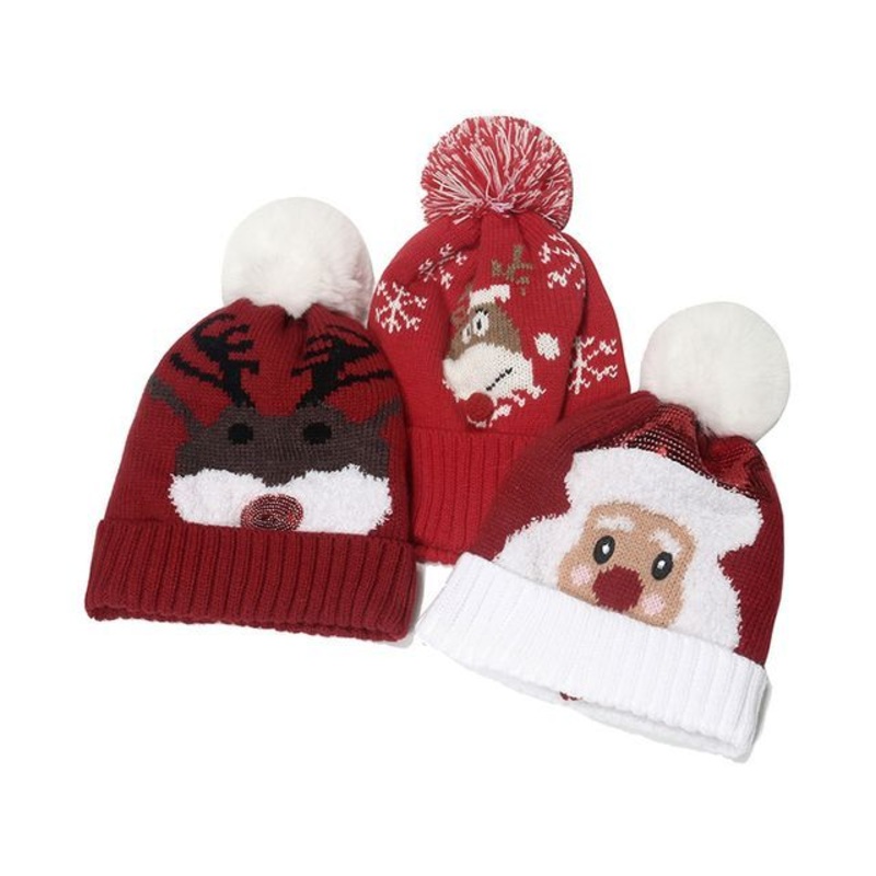 Beanie Knit Christmas Pom|Type A – Red & White|Type B – Red & White|Type C – Red & White|Type D – Red & White|One Size