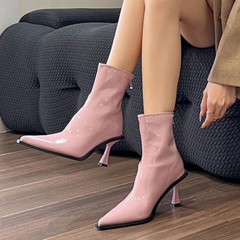 Boots Hell Short High Pointy|Black|Light Purple|Off-White|34|35|36|37|38|39
