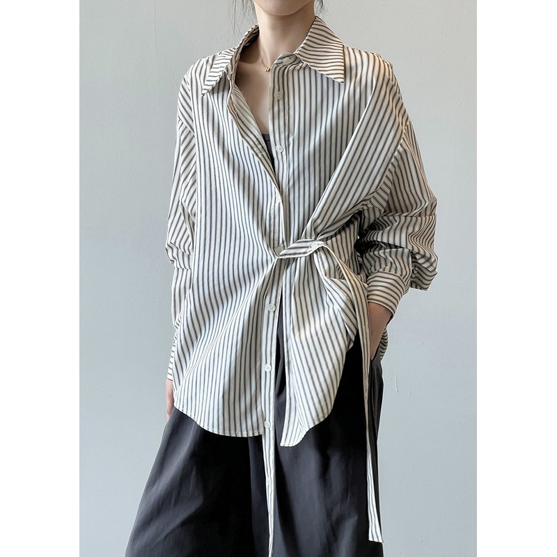 Collar Shirt Cotton Fall Pan French Button Peter Striped