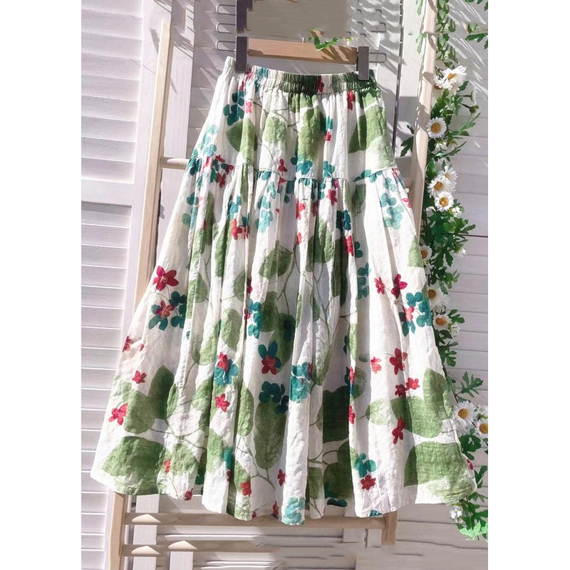 Cotton Skirt New Waist Summer Green Print Elastic