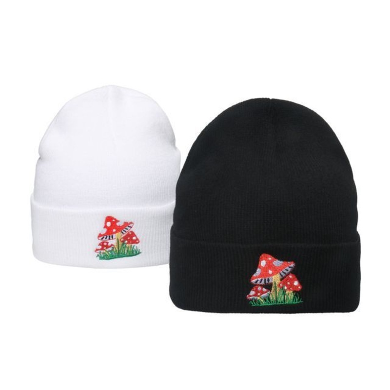 Mushroom Knit Beanie Embroidered