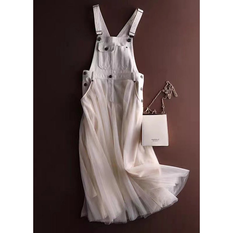 Tulle Summer Patchwork Strap Denim Dress Unique White