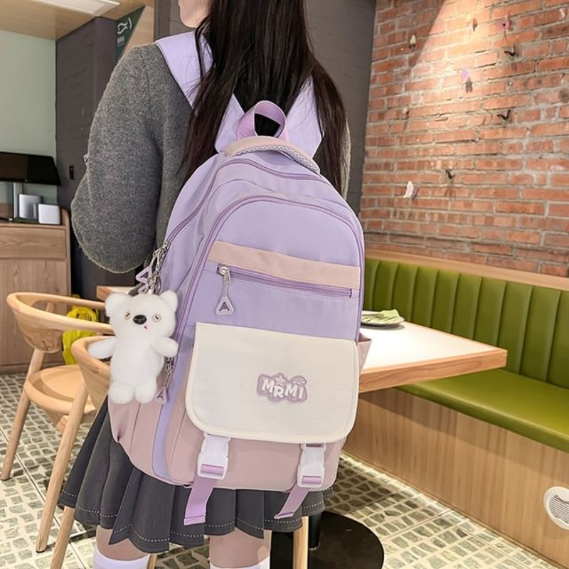 Set Charm Applique Bag Buckled / Nylon Backpack Lettering
