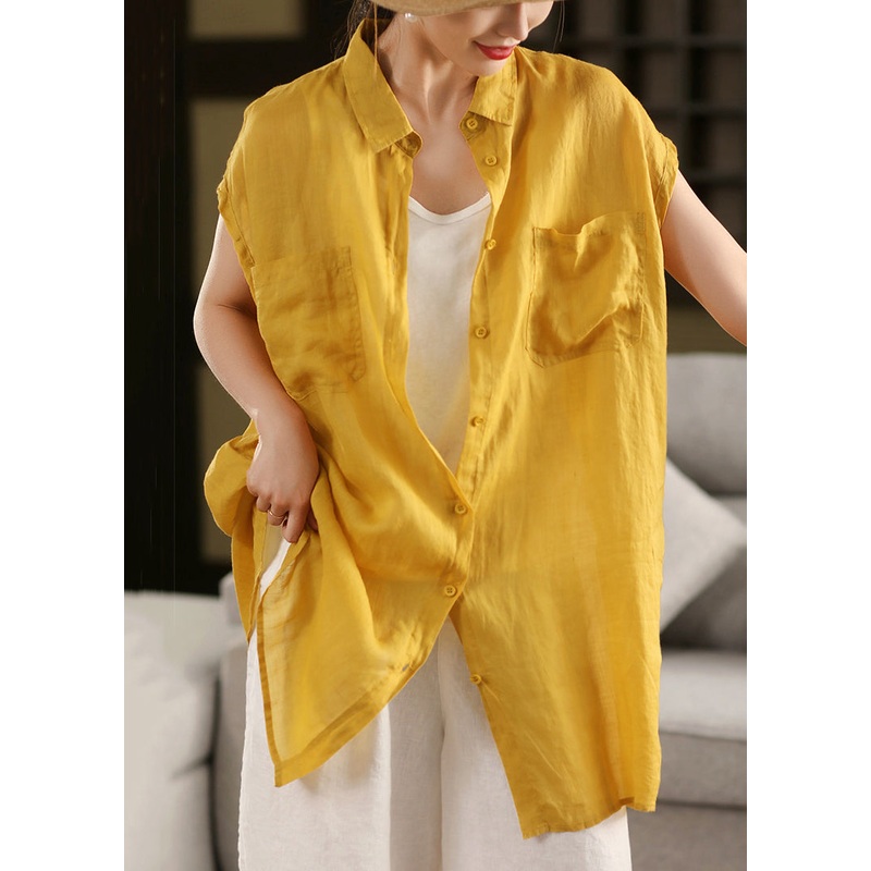 Summer Pan Cotton Peter Yellow Collar Pockets Button Shirt Loose