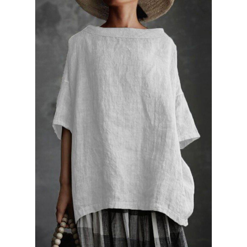 Summer Patchwork Size Shirts Plus Solid Grey O-Neck T