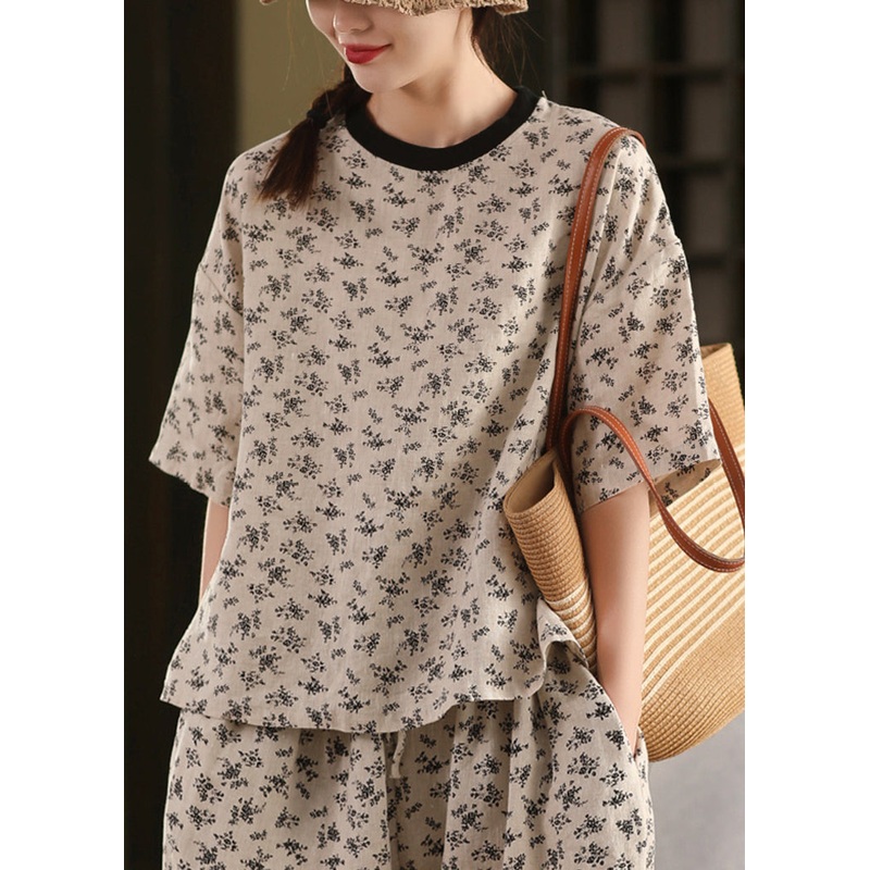 Summer T O Art Linen Shirts Print Neck Black