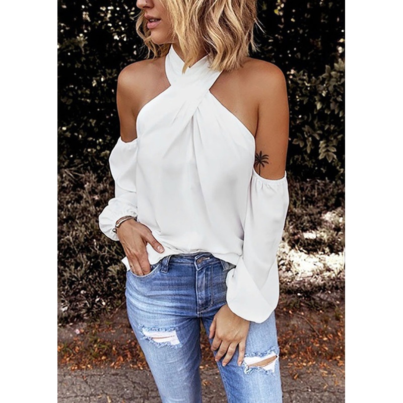 White Cotton Cold Sleeve Shoulder Patchwork Shirts New Long