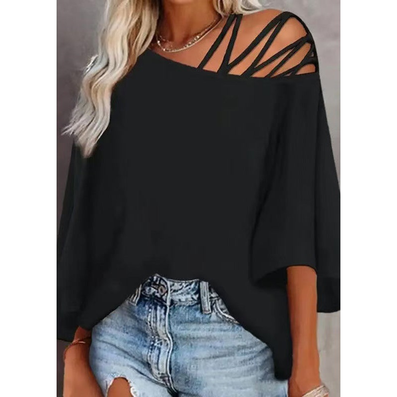 2025 New Top Out Batwing Hollow Black Sleeve Loose