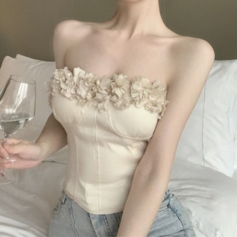 Accent Plain Flower Tube Top|Almond|S|M