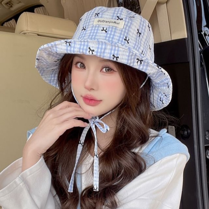 Bow Print Hat Plaid Bucket|C5055 – Plaid – Black|C5055 – Plaid – Blue|C5055 – Plaid – Khaki|M
