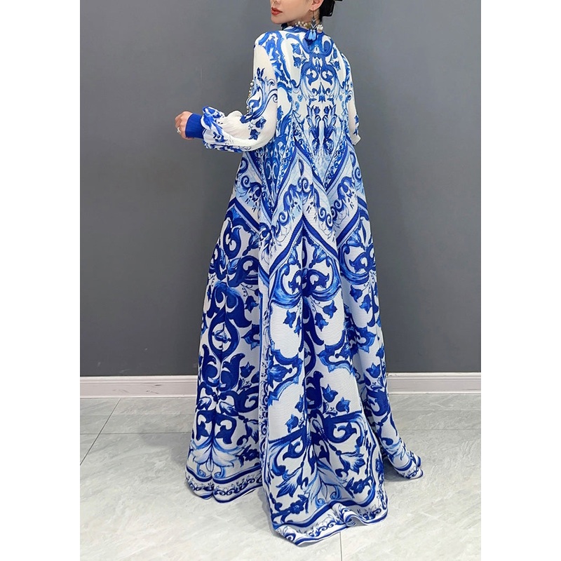Chiffon And White Blue Print Pleated Summer Porcelain New 2025