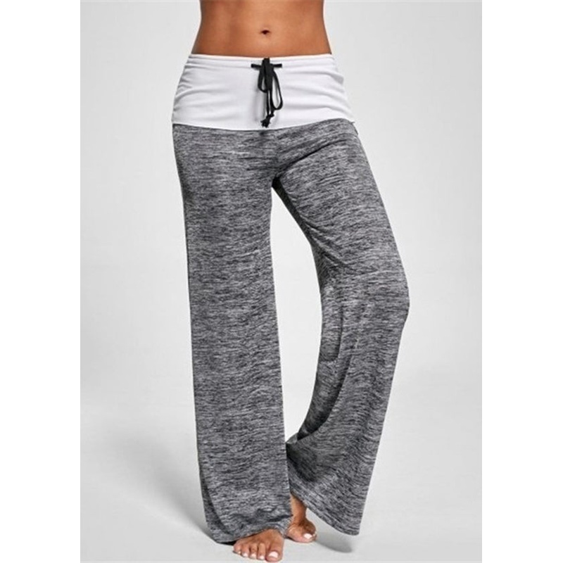 Pants Cotton Casual Drawstring Grey Patchwork Summer