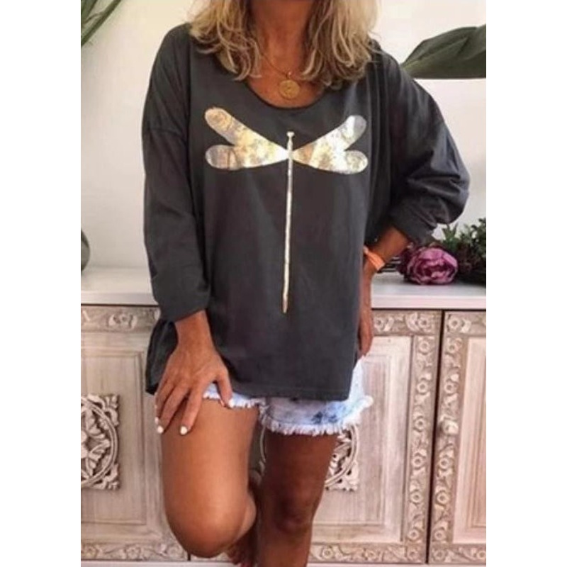 Print Sweatshirts Long O Neck Cotton Casual Sleeve Black
