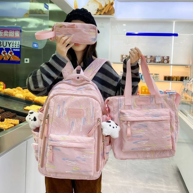 Set Bag Nylon / Pencil Charm Embroidered Tote Case Laptop Backpack