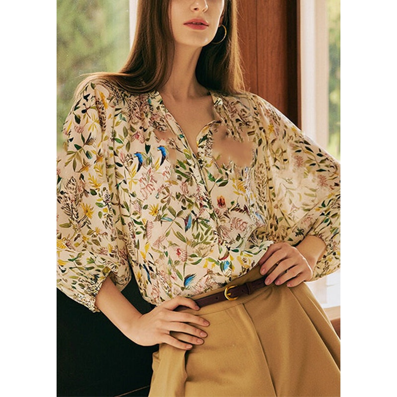 Sleeve Neck Lantern Print Shirts V Fashion