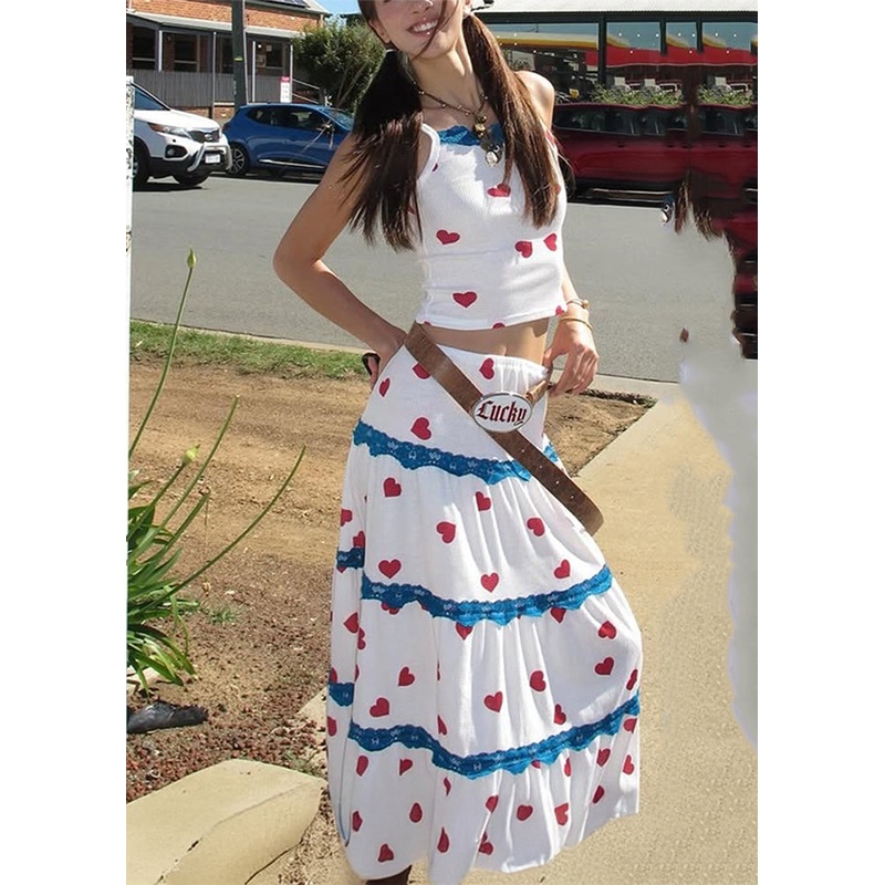 White Maxi Set Print Two Beautiful Vest Summer And Pieces Skirts
