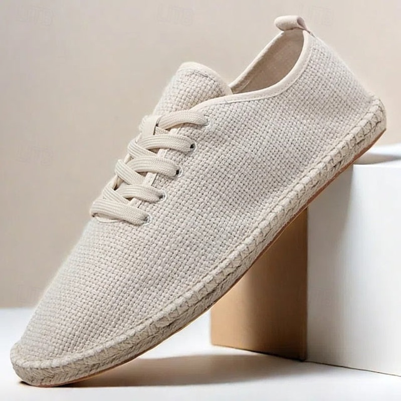 with Espadrille Rope Lace-Up Canvas Men’s Shoes Jute Beige