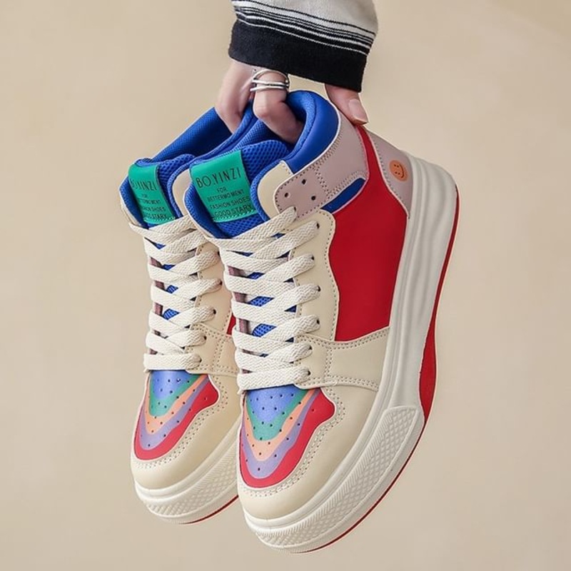 Color Top High Sneakers Block|Blue & Red|Red|Sapphire Blue|35|36|37|38|39|40