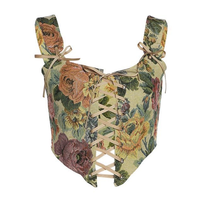 Corset Floral Top|Khaki|L