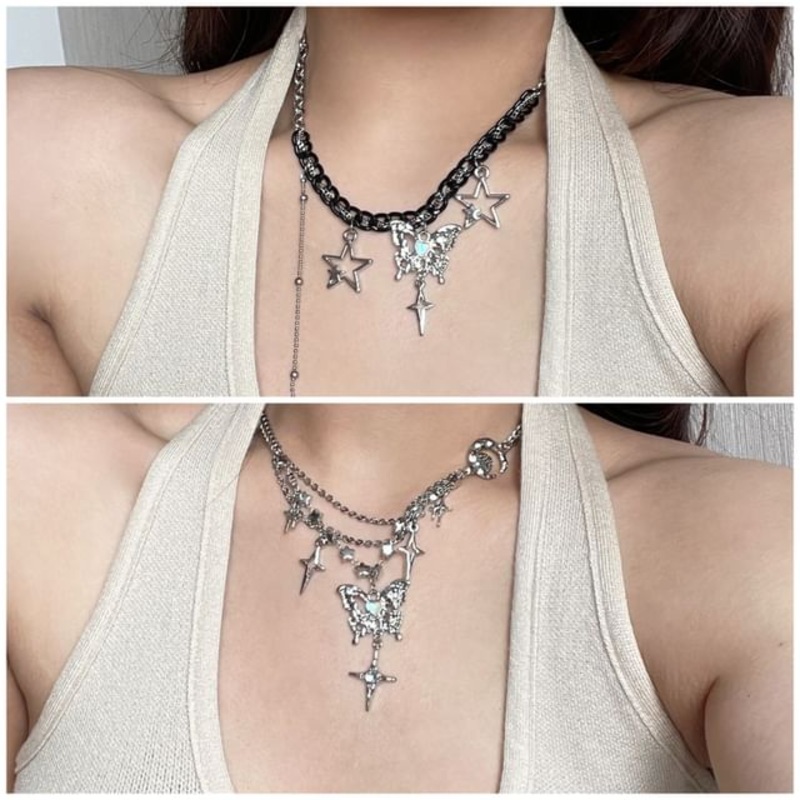 Pendant Fringed Star Butterfly Necklace