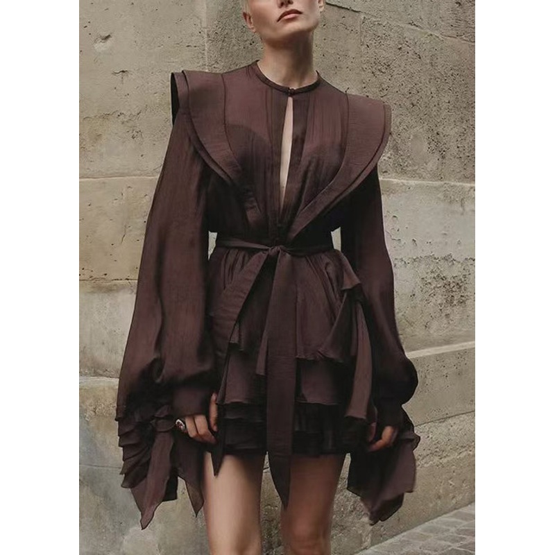 Chocolate Shirt Cotton Lace Dress Fall Up Solid