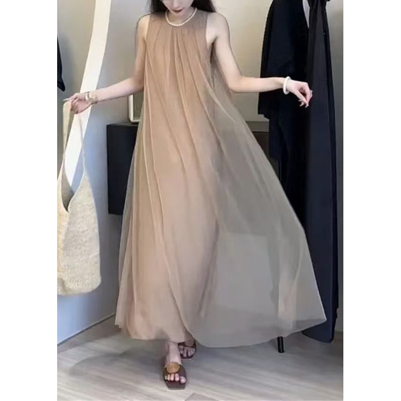 Classy A Sleeveless Chiffon Khaki Dresses Draping Line