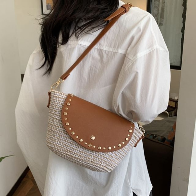 Studded Bag Crossbody|Black|Khaki|Off-White|One Size