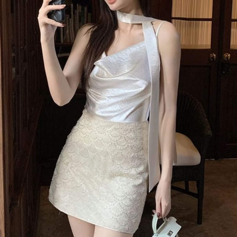 Top Plain Spaghetti Strap Neck Cowl Camisole
