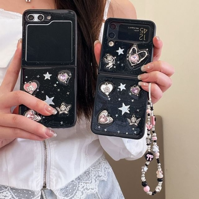 Angel Phone Case Set Strap /|With Strap – Black|Without Strap – Black|Samsung Z Flip 5|Samsung Z Flip 6