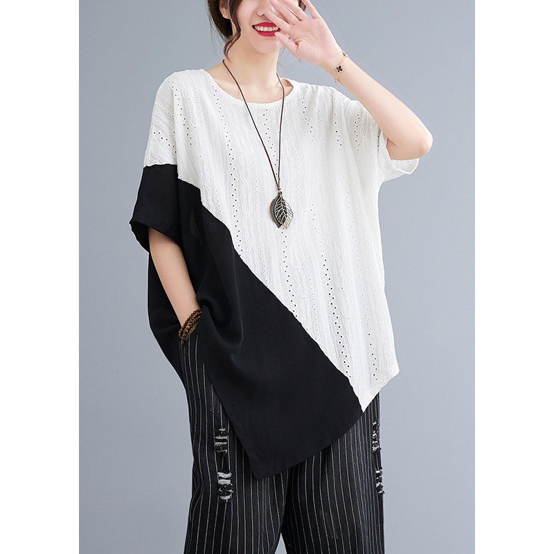Asymmetrical Top Summer White Patchwork Natural Lace