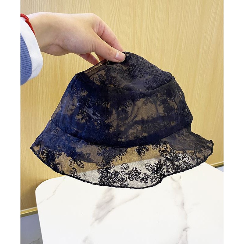 Black Bucket Hat Lace Chic Embroidered