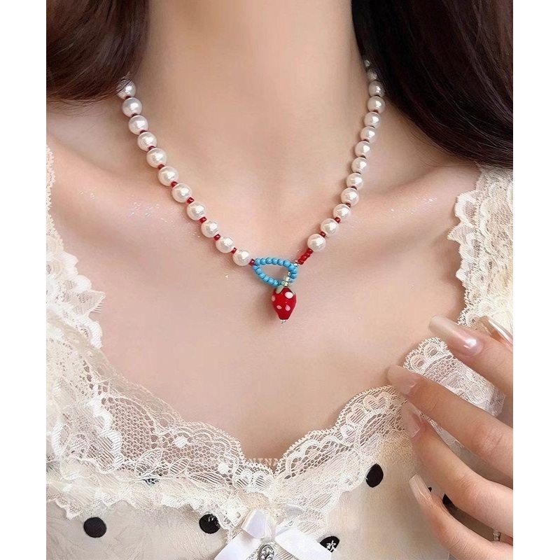 Pearl Cute Alloy Princess Necklace White Strawberries