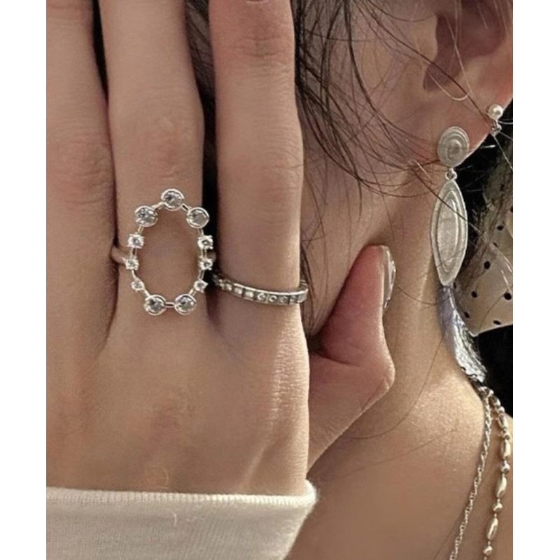 Stainless Rings Silk Set Zircon Steel Boho Three-Piece Open