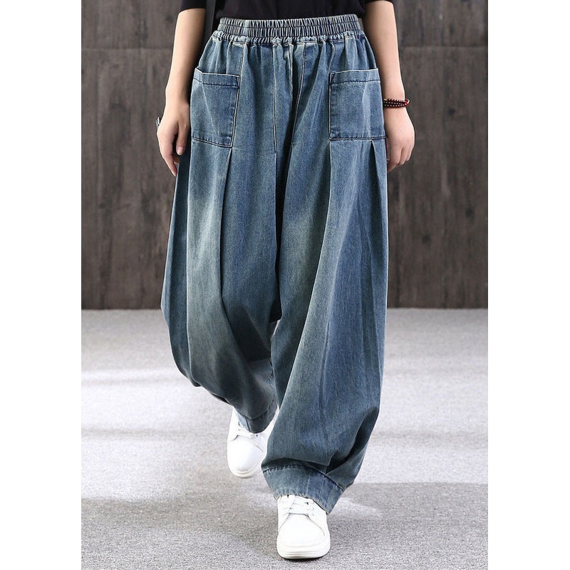Summer Size Pockets Patchwork Pants Blue Lantern Plus Denim